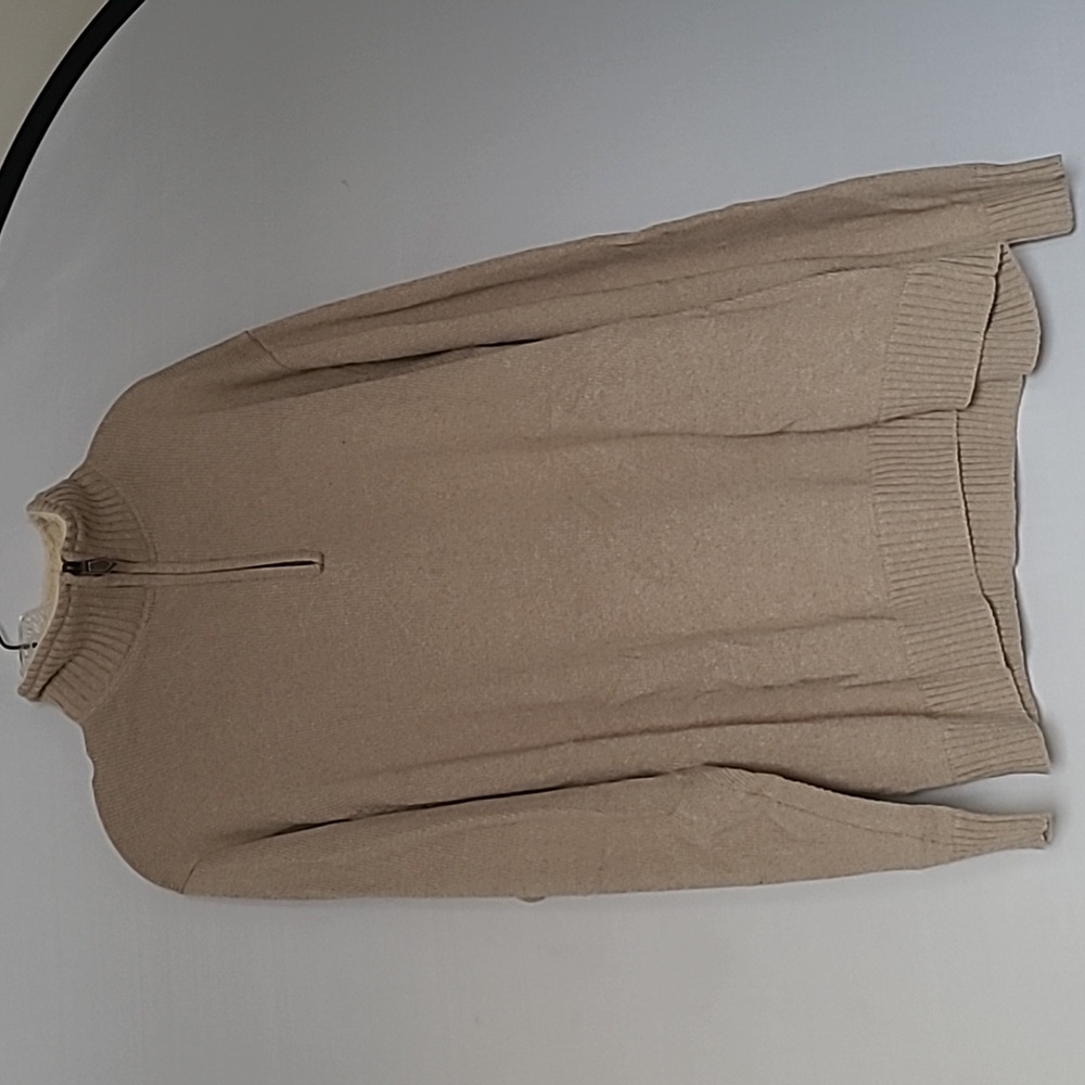 HAGGAR BEIGE THIGH KNITTED SWEATER FLEECE NECK 1/4 ZIP 100% COTTON XL